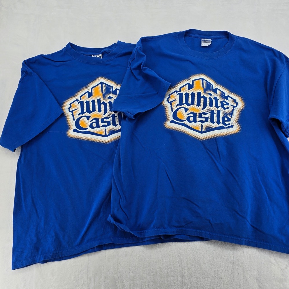Gildan White Castle Mens XL T-Shirt Blue Graphic Fast Food Burger Promo Lot 2